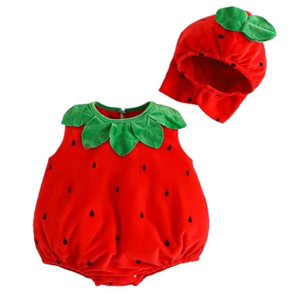 Cute Creative Strawberry Costume Set Fruit Shaped Christmas Halloween Performance Clothing Cosplay Clothes Boys Girls