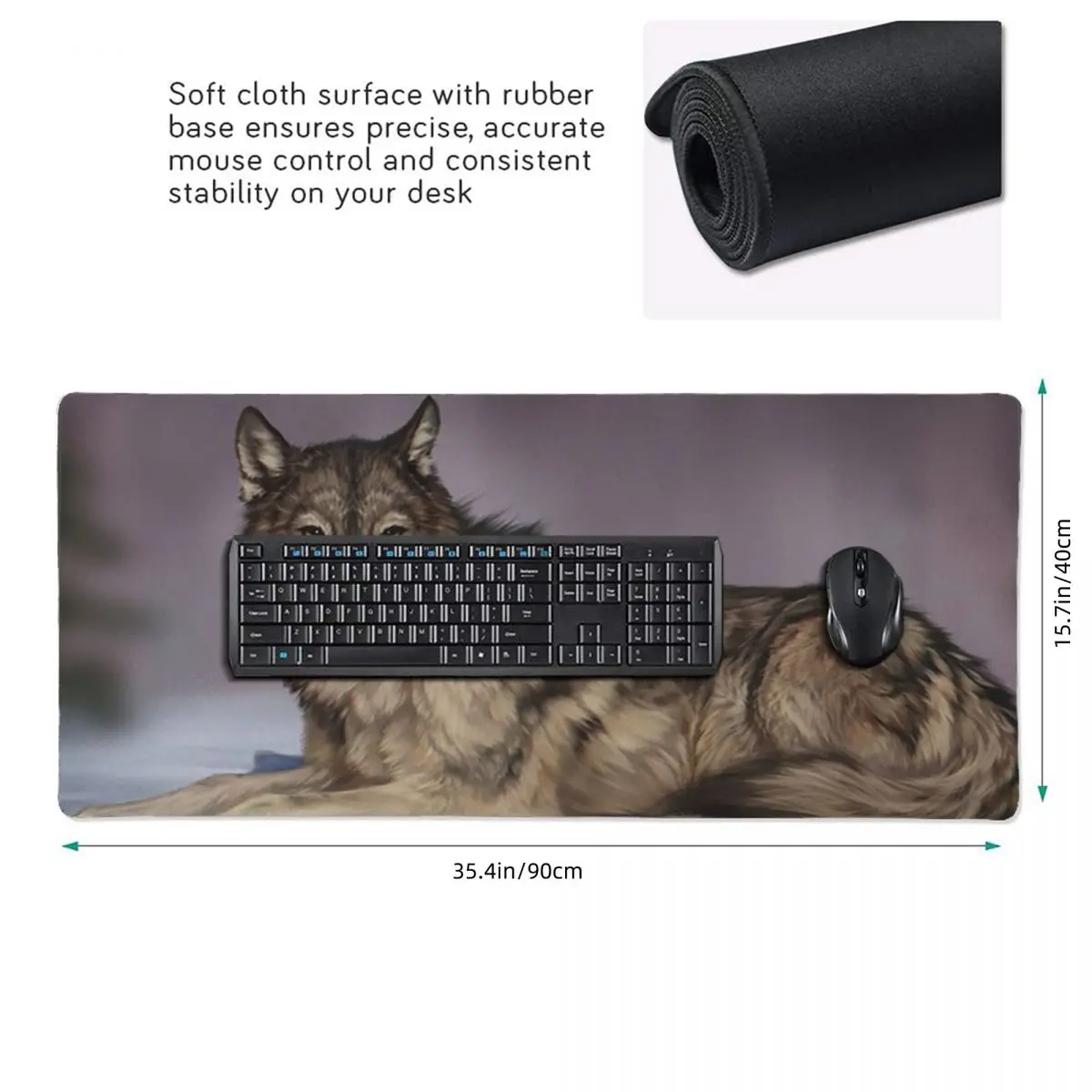 Realistic Wolf Lying Flat Large Mouse Pad Computer Keyboard Mouse Mat Gaming PC Laptop Desk Mat Office Accessories Table Mats