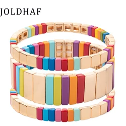 Wholesale Enamel Bracelets Set Gold Color Bangle For Women Colorful Beads Elastic Bracelets Handmade Beads Jewelry