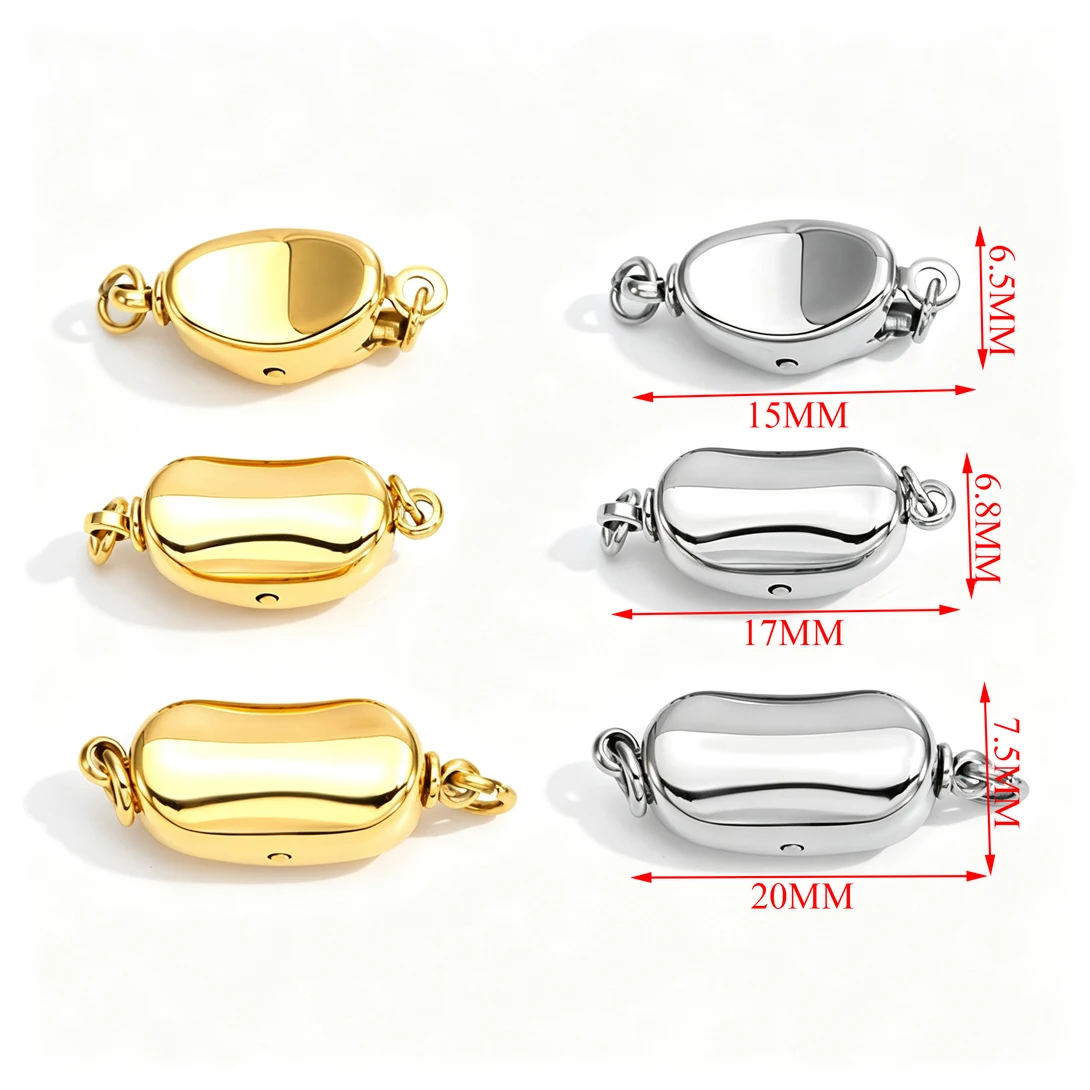 5/10Pcs Stainless Steel Bean Shape Insert Snap Clasp Push‑In Buckle With Jump Rings Pearl Necklace Bracelet DIY Jewelry Supplies