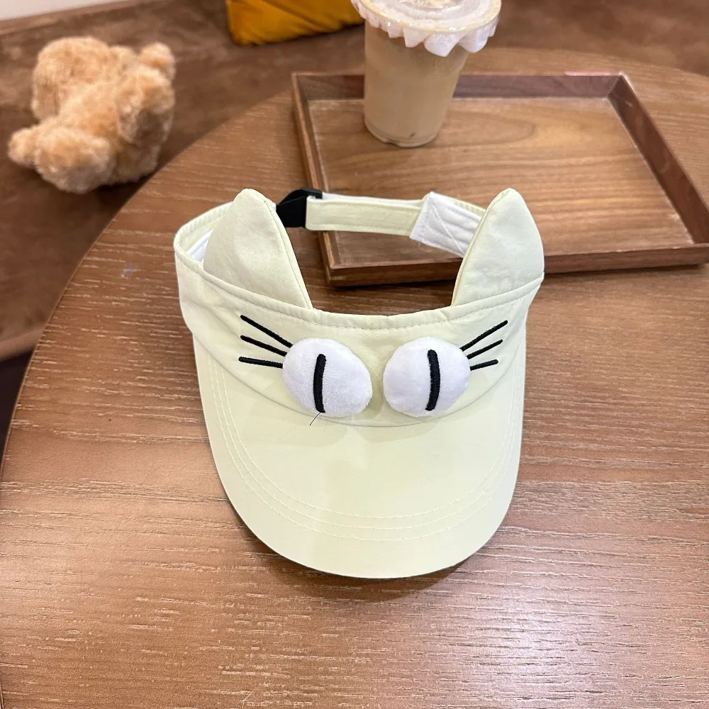 Sun Protection Big Eyes Cat Visor Cap Quick-drying Fabric Creative Kitty Hollow Hat Funny Adorable Cat Ears Sun Hat Camping