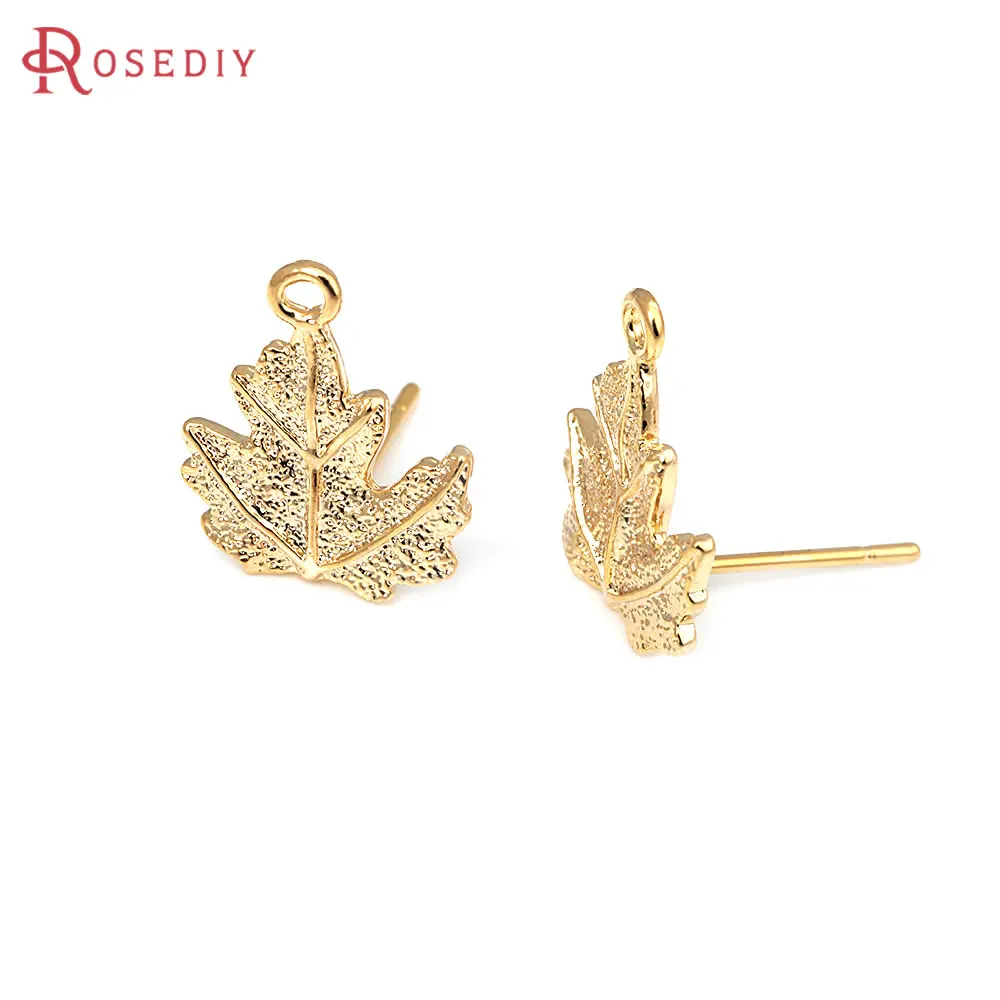 6PCS 18K Gold Color Brass Tree Leaf Stud Earrings Pins Earrings High Quality Diy Jewelry Making Supplies Accessories