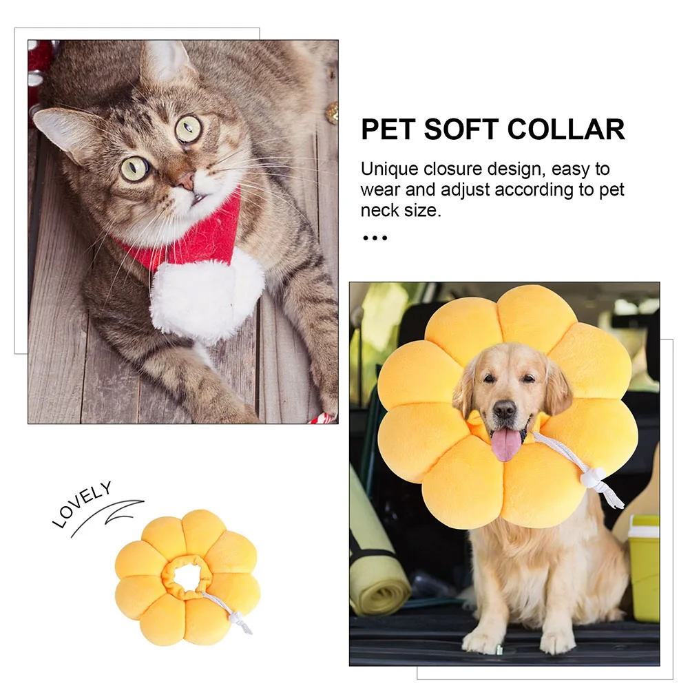 

Cat Recovery Collar Anti Licking Cone after Surgery Neck Circle Flower Designed Yellow Adjustable Size Fits Most Cats