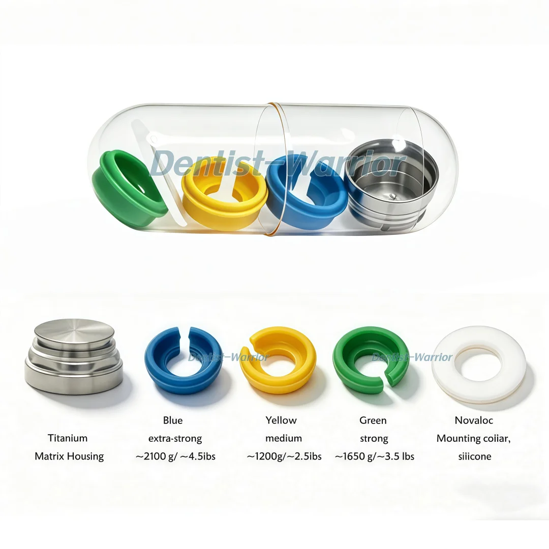 PEEK Cap Dental Novaloc Type Overdenture Retention Insert Caps Titanium Housing Caps & Removing Tool