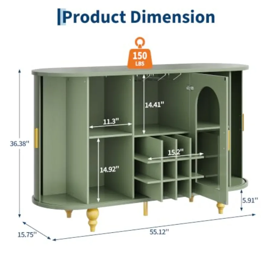 Home Bar Cabinet with Storage: Sliding Door Liquor Coffee Bar Console in Walnut Finish Space-Saving Design with Wine Bottle Gla