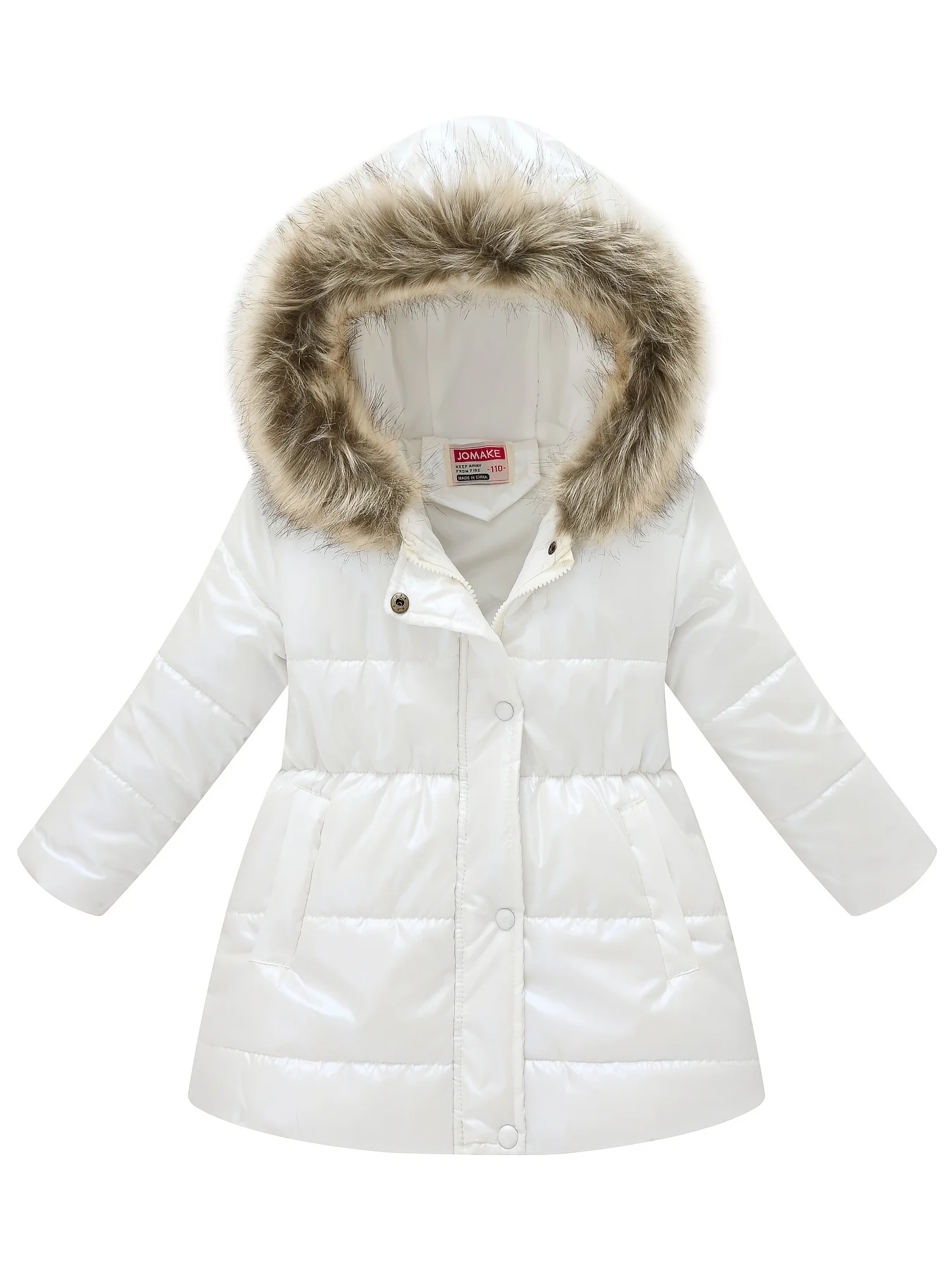 Girls Dressy Cute Thermal Thickened Hooded Jacket, Down Alternative Padded Outwear For Winter