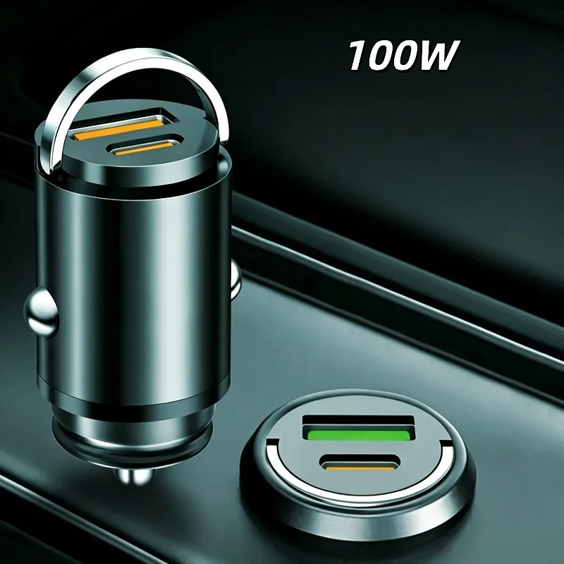 PD30W Mini Hidden Car Charger USB Type-C Dual Port Fast Charge Adapter Universal 12V 24V Car Phone Charger