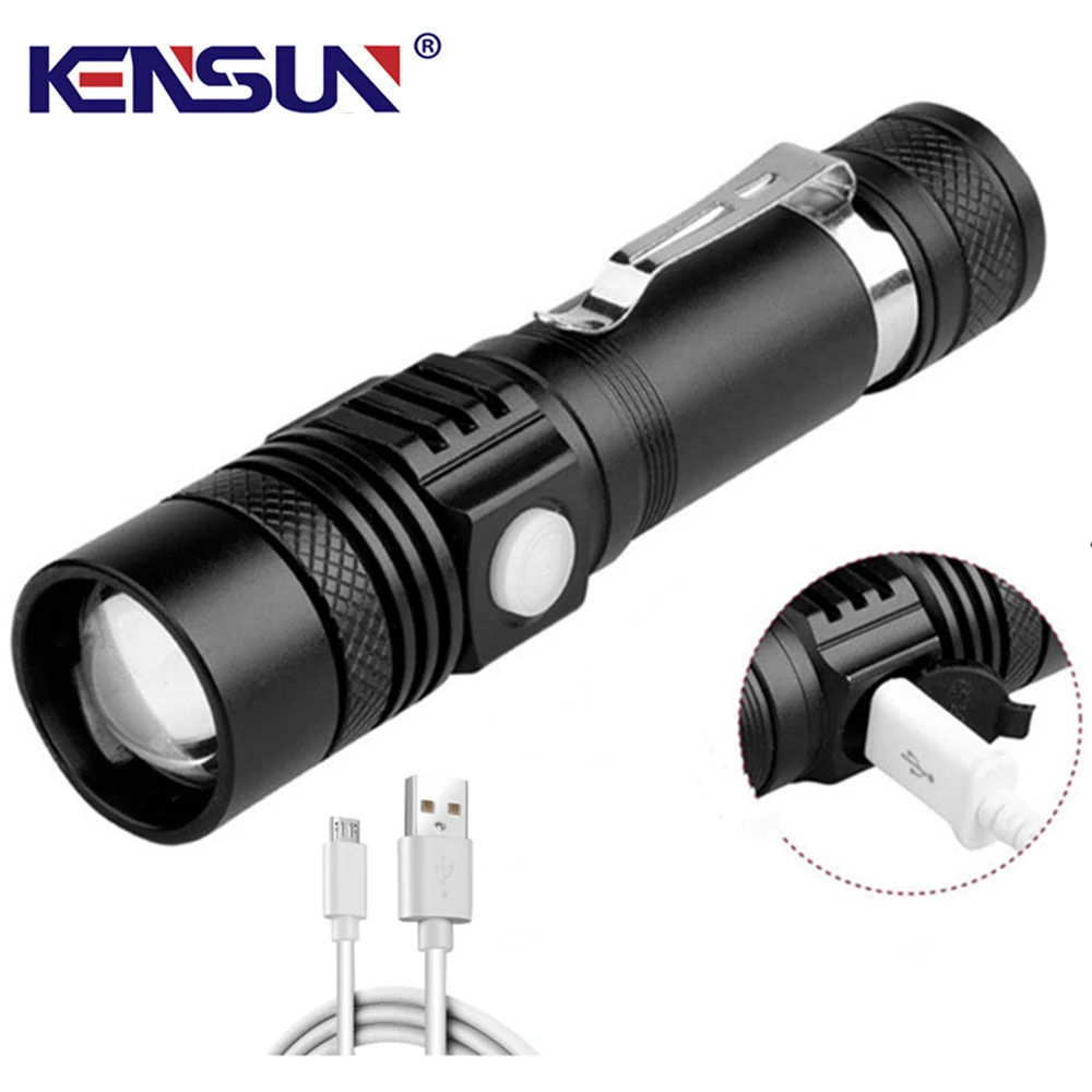 Outdoor Portable Pen Clip Torch Powerful LED Flashlight USB Rechargeable Strong Light Lantern Zoom Super Bright Hand Lamp