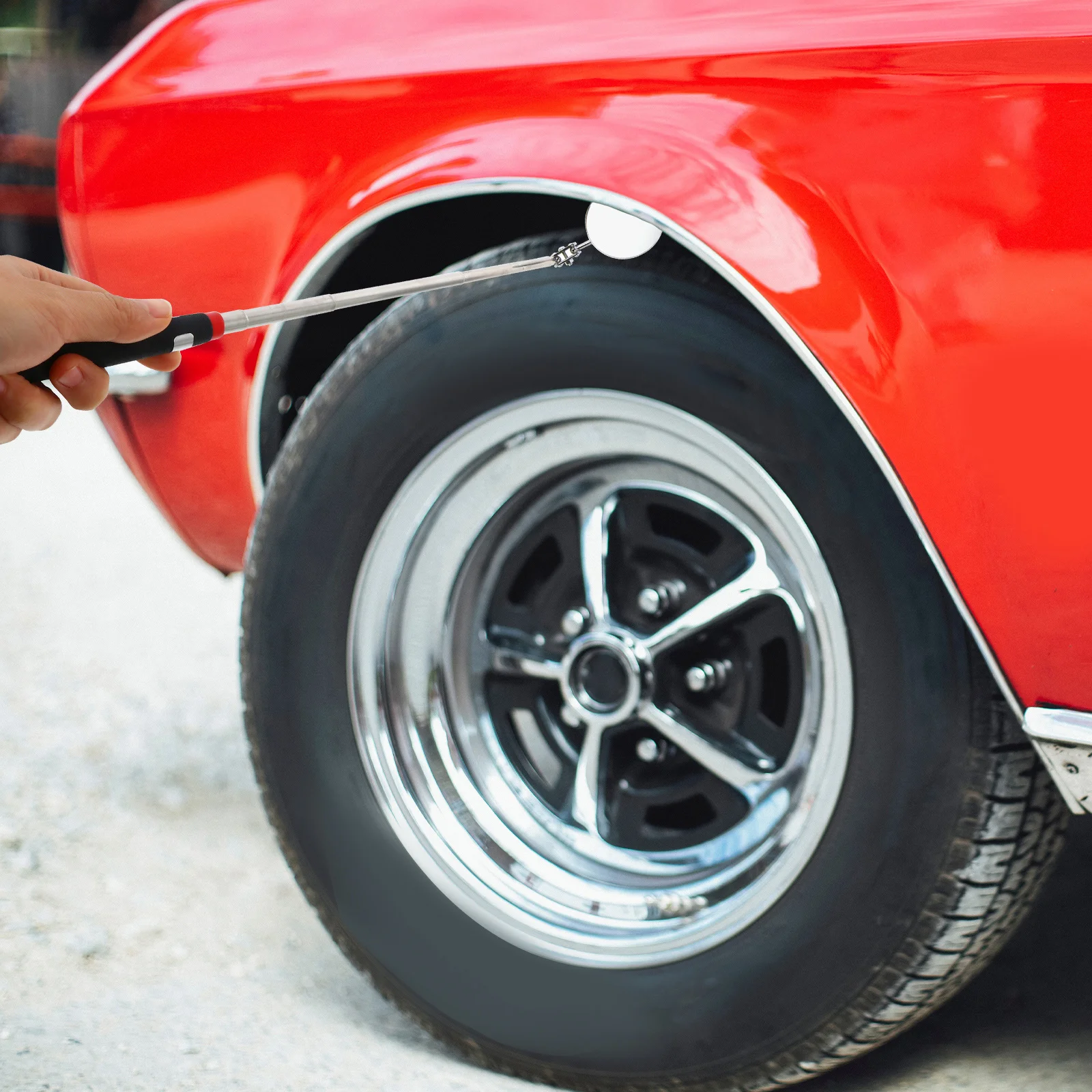 2 stuks voertuiginspectiespiegel flexibele telescopische stok draaibare ronde spiegel uitschuifbare automatische inspectietool voor smalle ruimtes