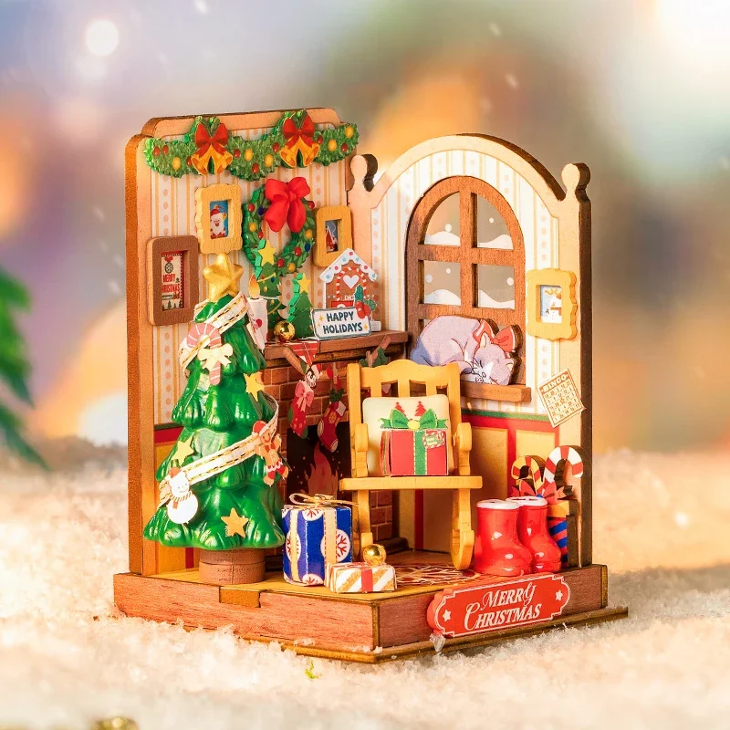 Anime Cartoon Kawaii Cabina fatta a mano fai-da-te Serie natalizia Mini scena in miniatura assemblata Periferiche regalo di Natale per piccola casa