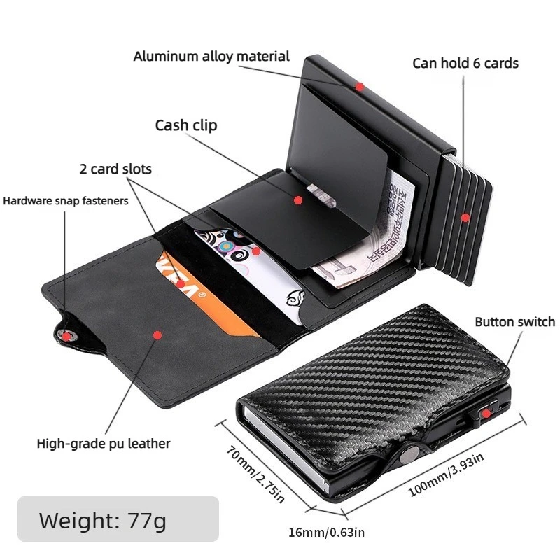 Carbon Fiber Credit Card Holder Men's RFID Blocking Smart Metal Thin Slim Pop Up Minimalist Wallet Small Purse Metal Coin Bag image 5