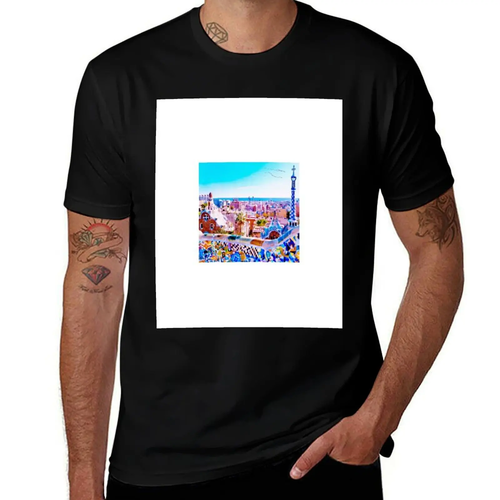 

Park Guell Watercolor painting T-Shirt printed t shirts for man funny t shirts man
