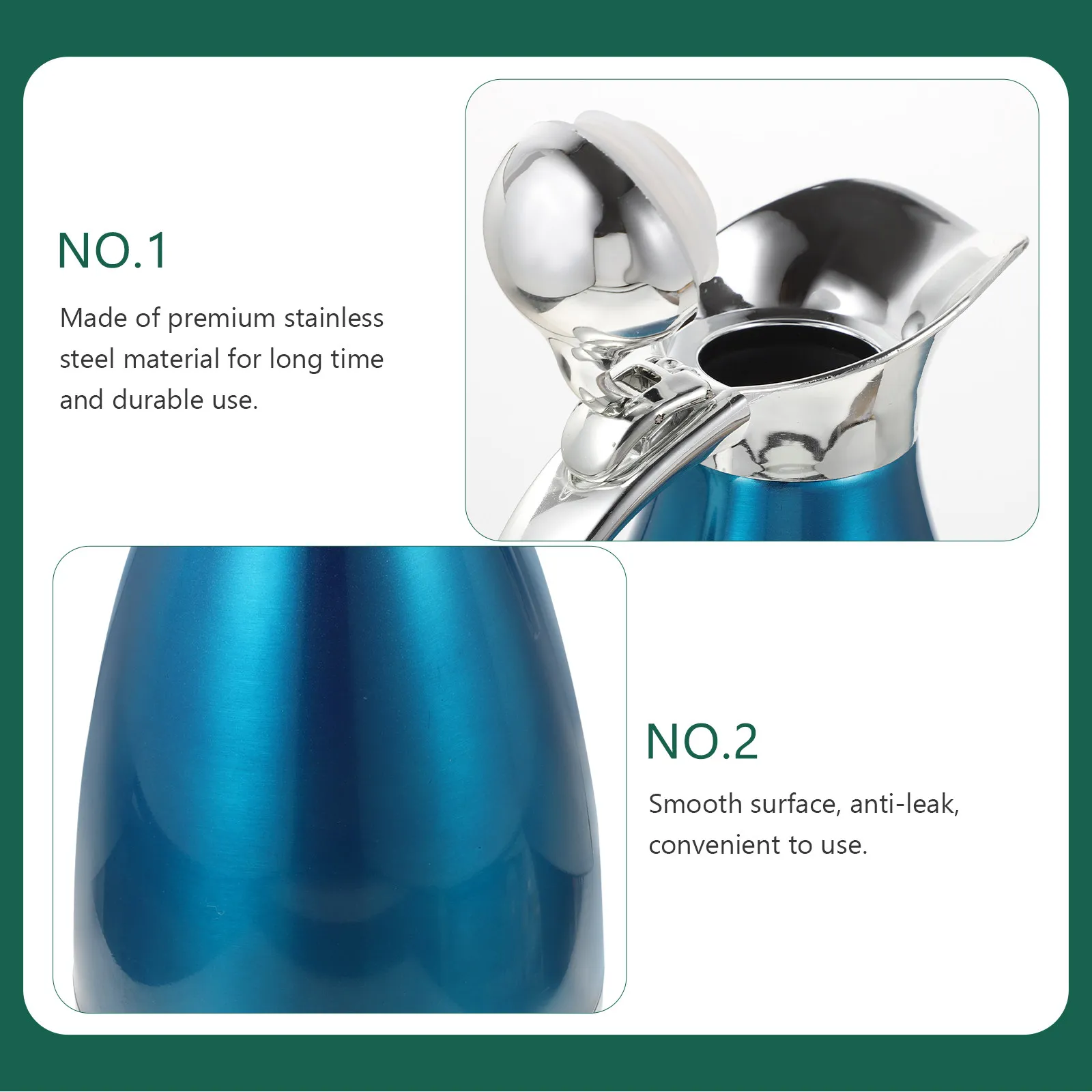 Blue Stainless Steel Double-Layer Insulated Bottle Large Capacity Thermal Pot Household Office Travel Vacuum Water Container