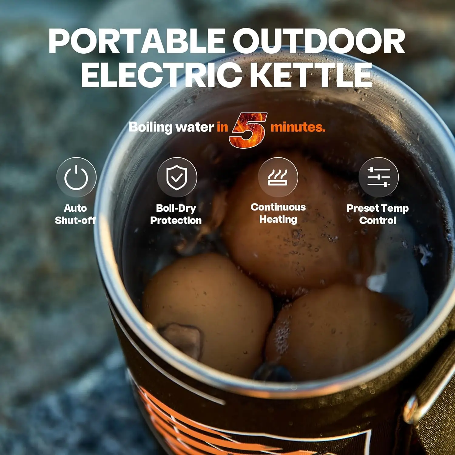 

Electric Kettle, Multi-Functional Portable Travel Water Boiler Cooker, 30 oz Electric Kettle for Coffee, Cooking, Popcorn Maker