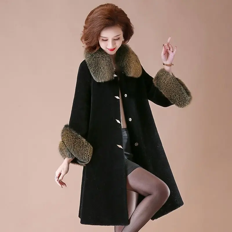 معطف الشتاء الأم النبيلة الراقية فو الفراء سترة الشتاء النساء رشاقته معطف دافئ طويل أنيق ل الفراء كولور سترات أبلى #4