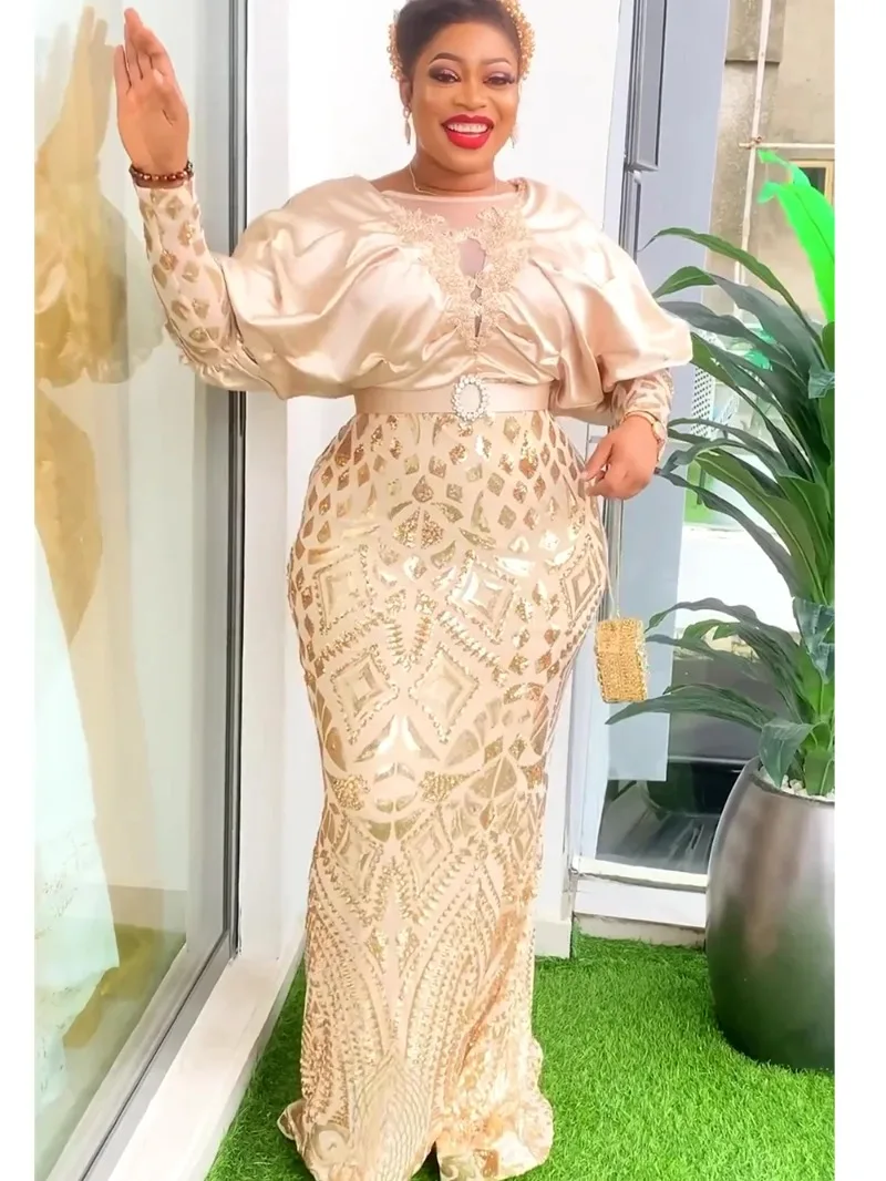 

Plus Size African Party Dresses for Women Dashiki Ankara Sequin Wedding Evening Gown Sexy Bodycon Maxi Long Dress Africa Clothes