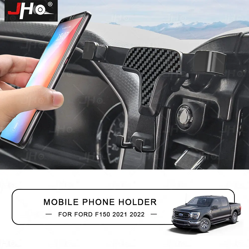 JHO Air Vent Mobile Phone Holder Mount Carbon Grain Detail Car Gravity For For Ford F150 2021 2022 2023 Raptor Gen3 Accessories