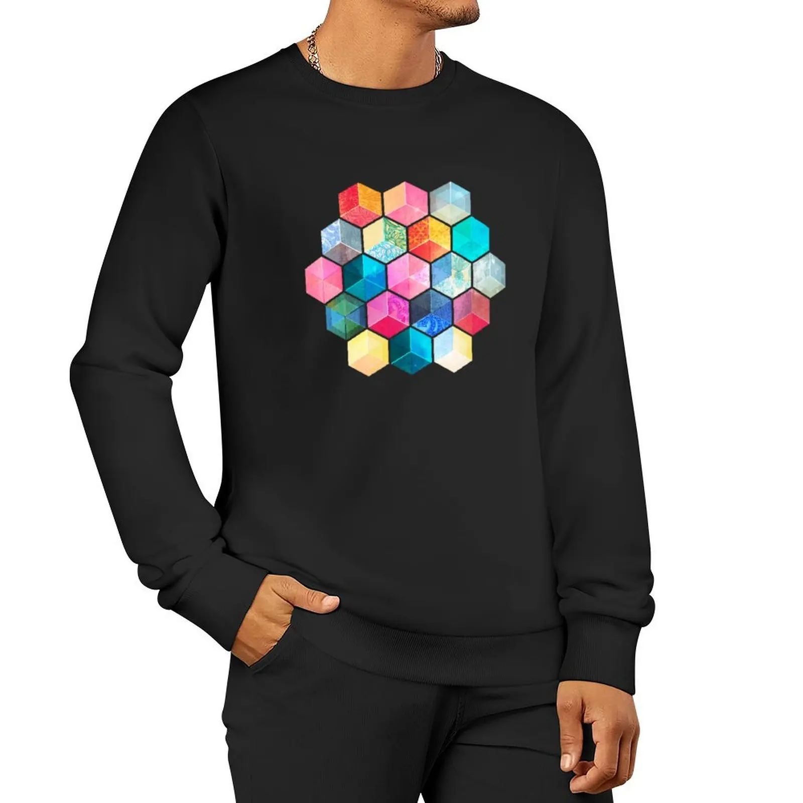 

Crystal Bohemian Honeycomb Cubes - colorful hexagon pattern Pullover Hoodie mens clothes anime clothing sweatshirts for men