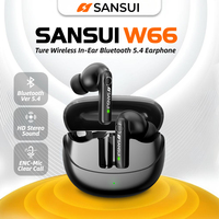 Sansui W66 TWS Wireless Earphones HD Stereo Bluetooth 5.4 Headphone ENC Noise Reduction in-Ear Sports Bluetooth Earbuds with Mic