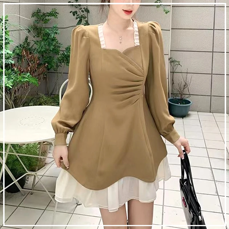 

Senior Sweet Personality Design Niche Temperament Montage Generous Flounce Shirr Leisure Women's Dress Spring Autumn New 2024