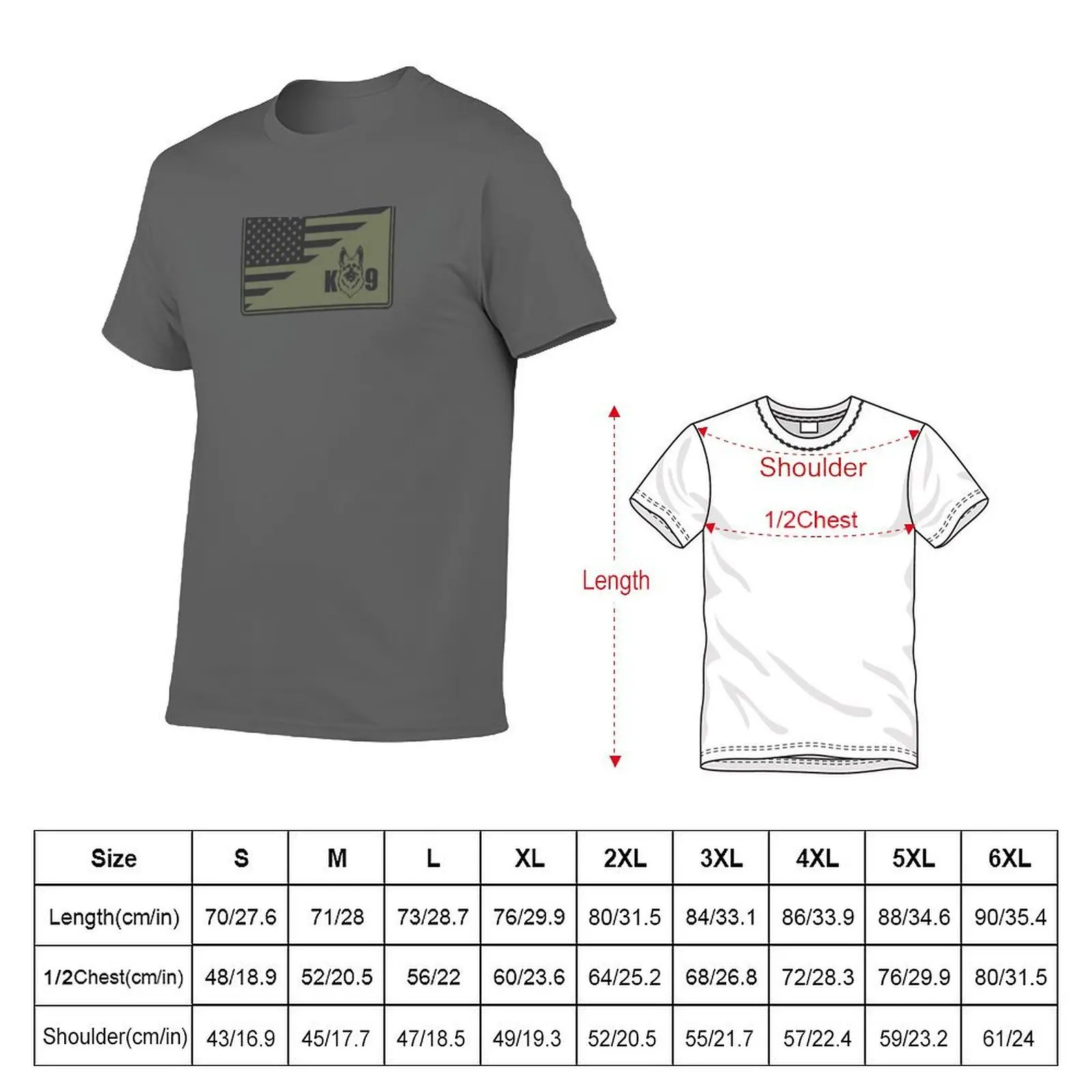 K9 US Flag Subdued Patch T-Shirt Casual Lightweight Short Sleeve Top