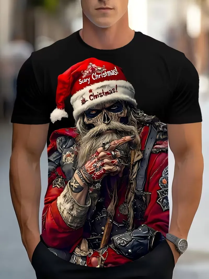 3D Print Santa Claus Costume T‑Shirt For men Fake Open Suit Muscle Graphic Short Sleeve Tee Christmas Party Novelty tshirt Tops