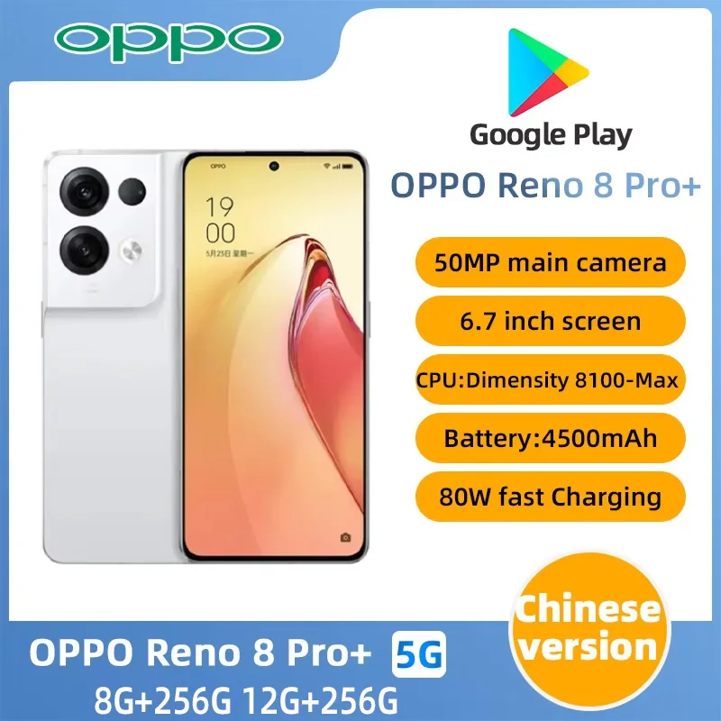 OPPO Reno8 Pro+ 5g 6.7 inch Android 12 ColorOS 12.1 OLED 120Hz Screen 80W Super VOOC 4500mAh OTG SmartPhone used phone