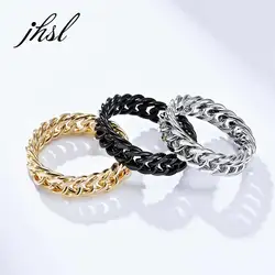 JHSL 6mm Men Rings Chain Link Design Stainless Steel Black Gold Silver Color Fashion Jewelry US size 5 6 7 8 9 10 11 12