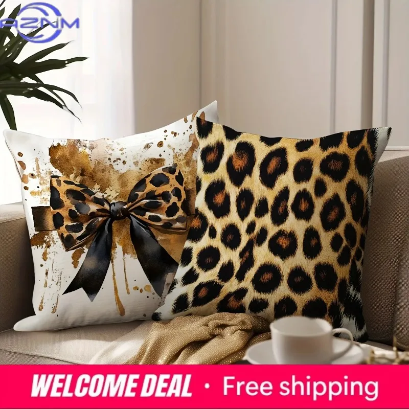 Leopard print bow decorative pillowcase pillowcase ultra-soft polyester material living room sofa back car pillowcase decoration