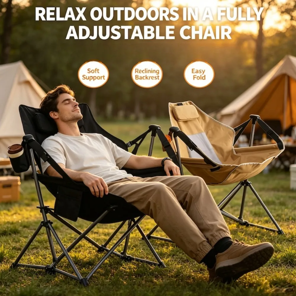 Portable Outdoor Leisure Chairs Camping Rocking Foldable Swing Recliner Breathable Eco-Friendly Moon Hanging Chair view 6