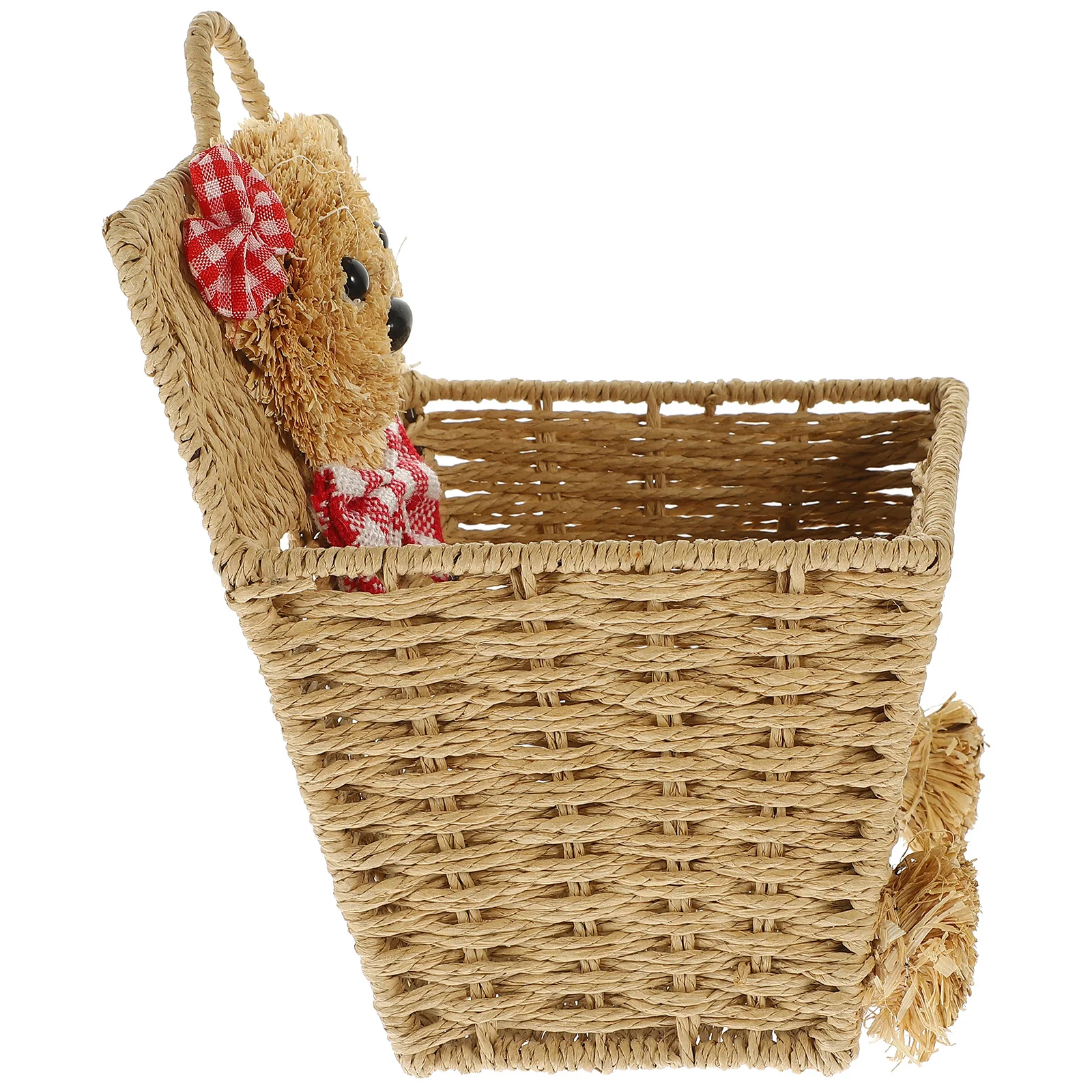 

Cartoon Storage Basket Warm Brown Woven Organizer For Home Kitchen Desktop Wall Hanging Sundries Holder Imitation Rattan