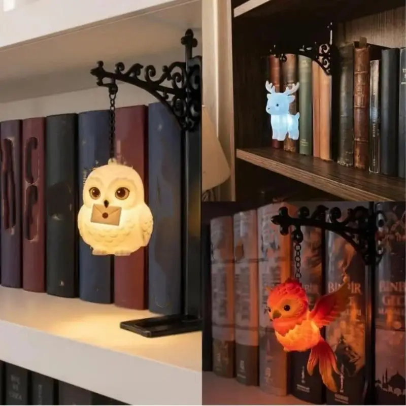 Cute Hanging Animal Night Light: Magic Owl Bookend Shelf Lamp Metal Organizer Vintage Decor