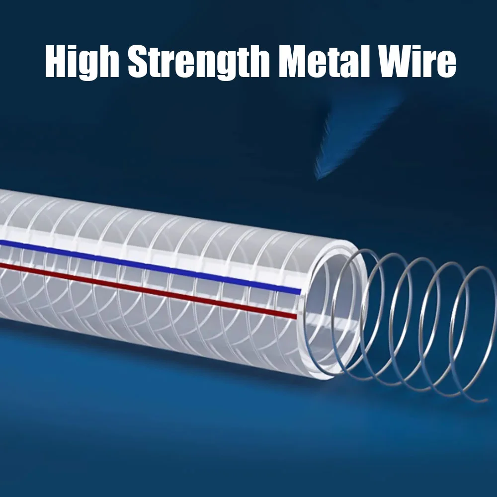Mangueira de fio de aço transparente de 10mm ~ 40mm, mangueira de aquecimento de água em pvc com fio de aço, mangueira de bomba de água de alta qualidade, tubo de óleo de 1-5m