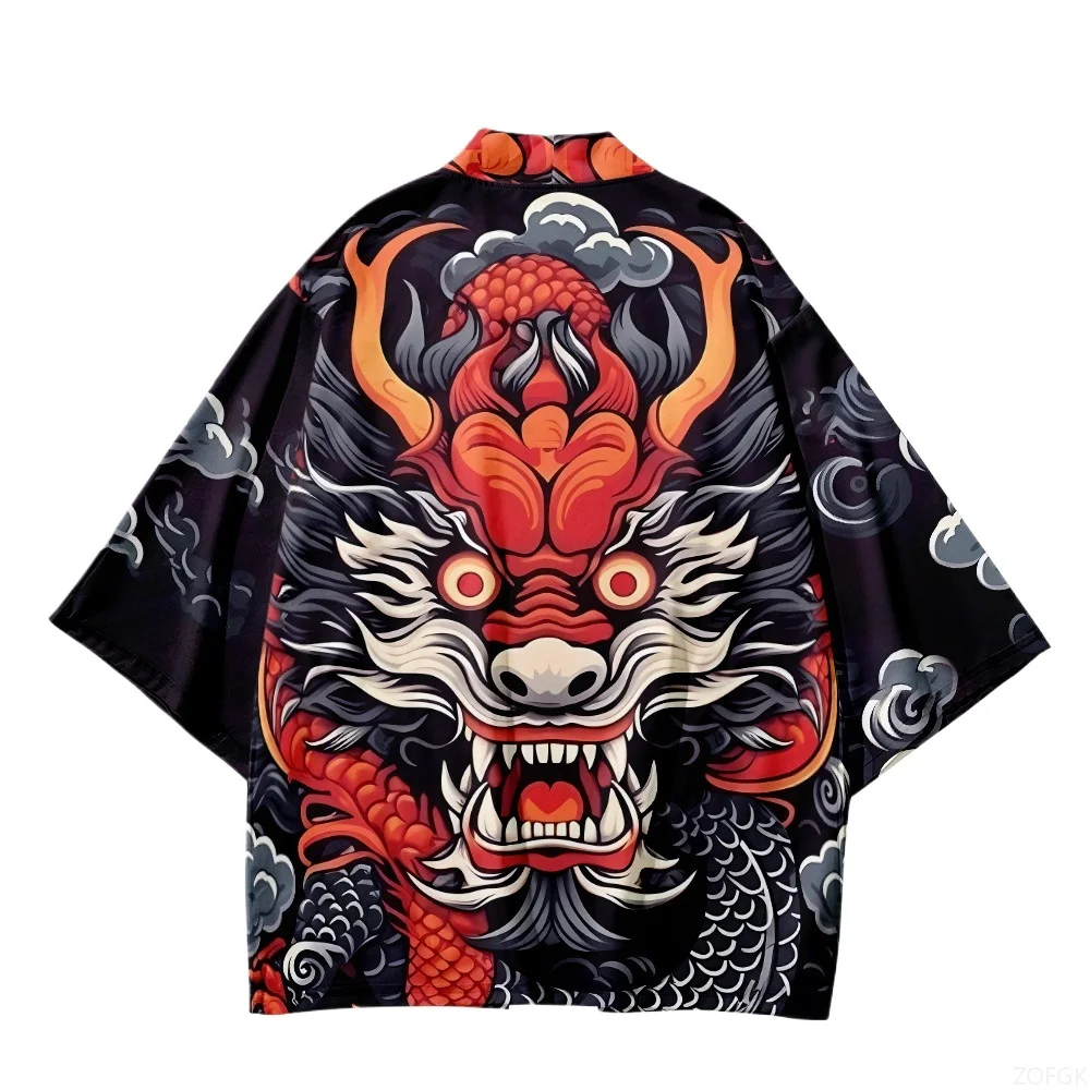 Summer New Ukiyo-e Japanese Style Cardigan, Kimono Cloak, Feathered Woven Taoist Robe, 3D Digital Printed Clothing