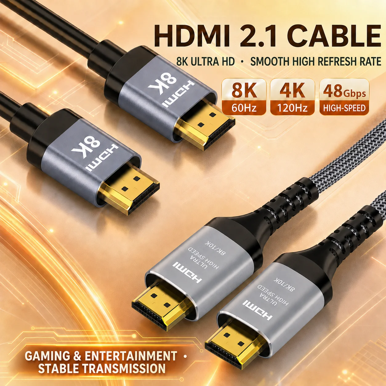 8K HDMI 2.1 Kabel 48Gbps Hochgeschwindigkeits-Nylongeflechtkabel 4K120Hz Vergoldetes Aluminiumgehäuse für TV-Monitor PS5 0,5M 1M 2M 3M 5M