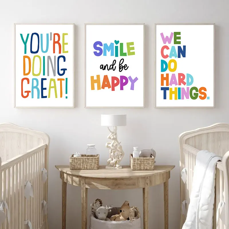 Modern Inspirational Quotes Canvas Wall Art Poster Colorful Nursery Decor Kids Bedroom Picture Print Cute Simple Home Decoration