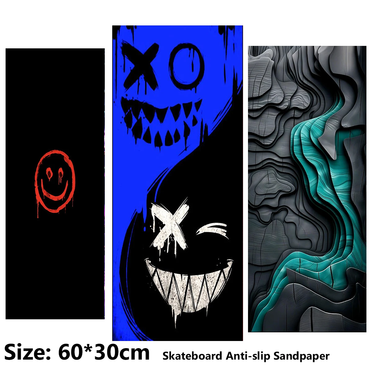 ElecStric Scooter Anti-slip Sticker Sandpaper Skateboard Grip Tape Sheet 60*30cm Funny Smiling Face with Grinning Teeth Pattern