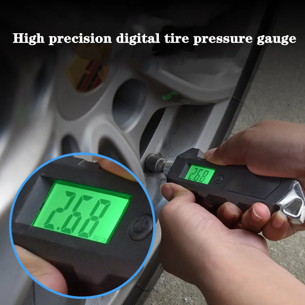 

Digital Tire Pressure Gauge 230 PSI 4 Settings Heavy Duty Non-Slip For Car Bicycle With Larger Backlit LCD Flashlight Practical