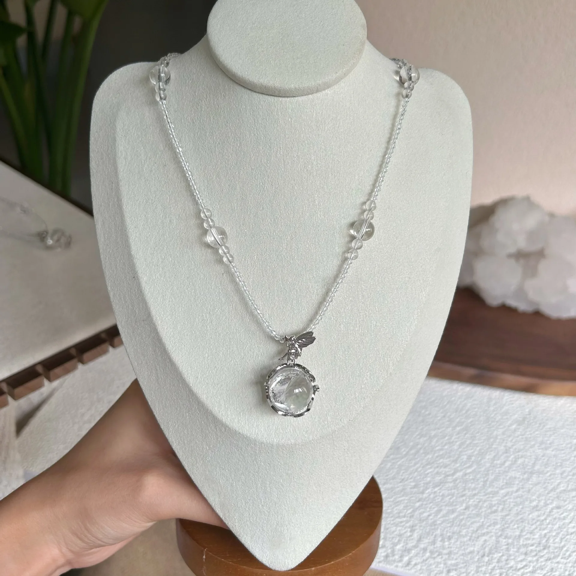 

Natural White Angel Dance Crystal Necklace Women's Aura Quartz Pendant Choker Elegant Healing Jewelry Gift for Her Anniversary