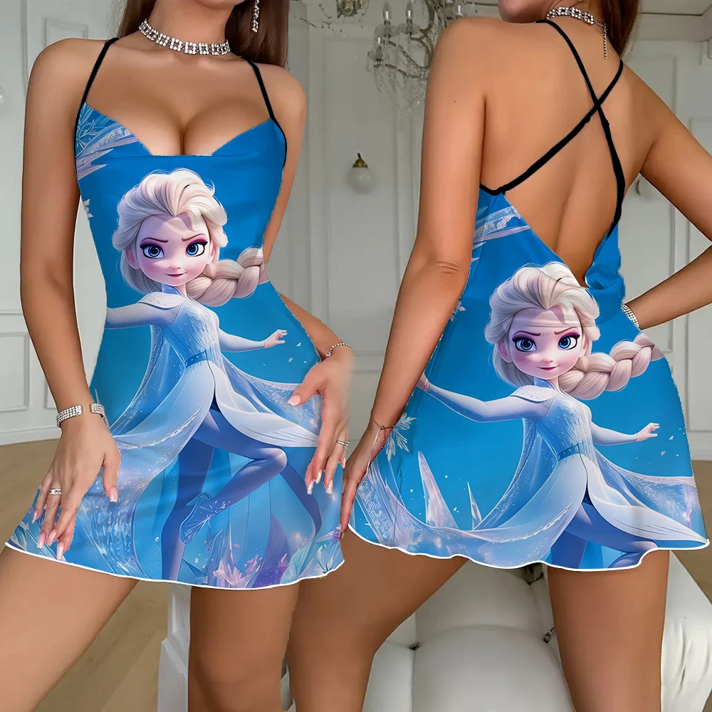 

Summer New Disney Princess Printing Pattern Sexy Romantic Women's Dress Back Cross Suspender Flounce Ruffled Design Pajama