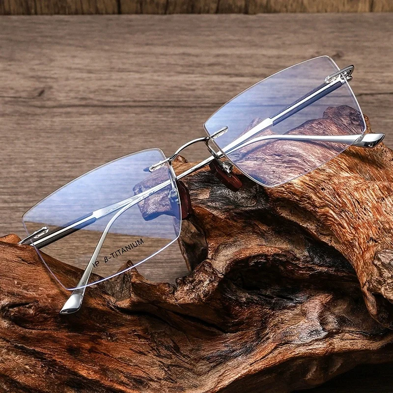 Belight التيتانيوم النقي البصري مع خشب الصندل شكل مربع خفيف للغاية بدون شفة إطار الرجال وصفة طبية النظارات نظارات W0009