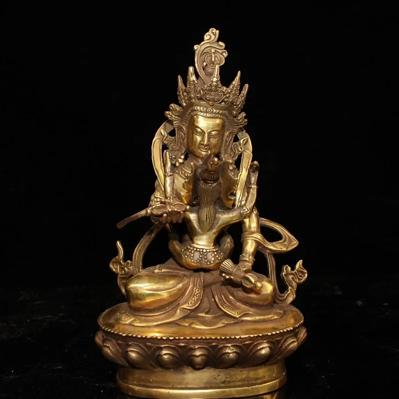 Old Tibetan Buddhism Brass Vajra Mandkesvara Yab-Yum Buddhas Happy Buddha Statue