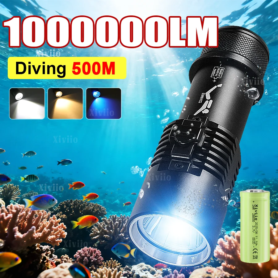 

Новый профессиональный светодиодный фонарь для дайвинга 2026 года, водонепроницаемый IPX8, подводный фонарь с 3 режимами, мощный свет для подводного плавания