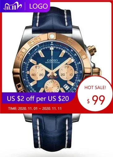 Luxury New Quartz Chronograph Men Watch Stainless Steel Silver Rose Gold Black Blue Leather Strap Sapphire Glass Watches