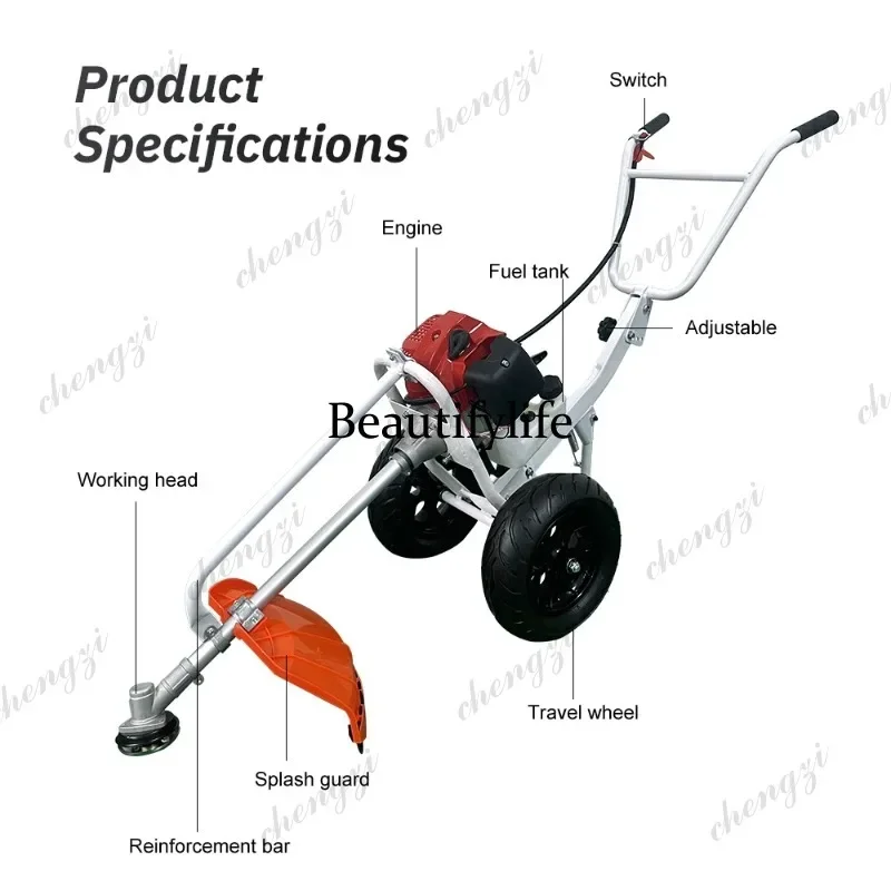 f182 Lawn Trimmer Self-propelled Grass Cutter Wheeled Lawn Mower Push-type Lawn Cutter Portable Land-Clearing Weeder