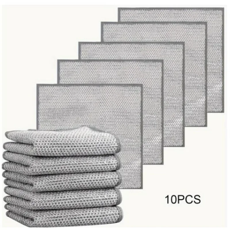 10 Steel Wires Dishwashing Cloth, Metal Wire Scrubbing Cloth Grid That Does Not Damage The Pot, Cleaning Cloth for Kitchen Stove