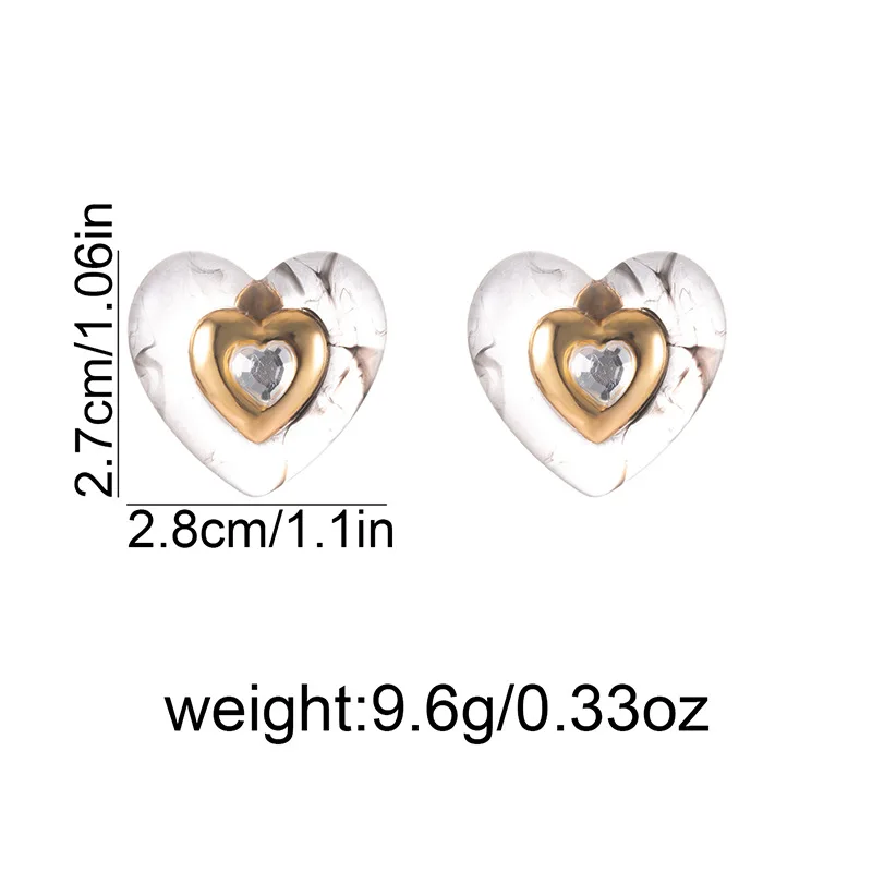 DIEYURO Stainless Steel Resin Imitation Amber Heart Zircon Stud Earrings For Women Personality Luxury Niche Simple Jewelry Gift