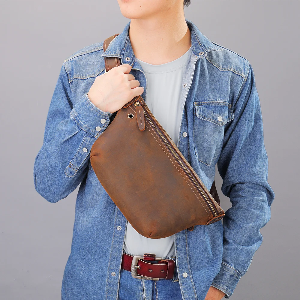 Gek Paard Heren Borsttas Man Echt Lederen Schoudertas Echtgenoot Crossbody Tas Heuptas Slingtas Trending Product