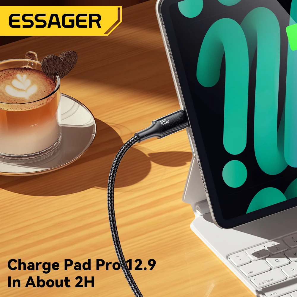 Essager-USB Type-Cケーブル,100W,5a,pd,macbook pro,xiaomi,samsung用の急速充電ケーブル