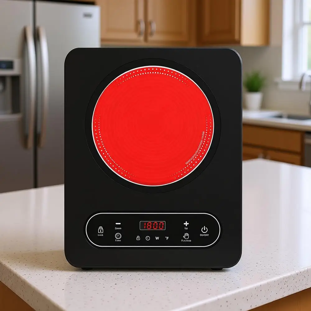 

Single Burner Electric Cooktop 110V 1800W with LED Touch Control, 10 Power Levels, 4-Hour Timer, Safety Lock, Portable, Overheat